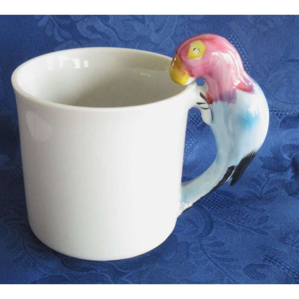 Coffee Mug Teacup White With Parrot Parakeet Bird Handle Unbranded Collectible